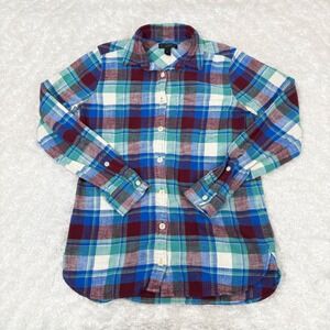 J Crew Women's 00 Shrunken Boy Shirt Las Button Gemstone Plaid Rugged Preppy